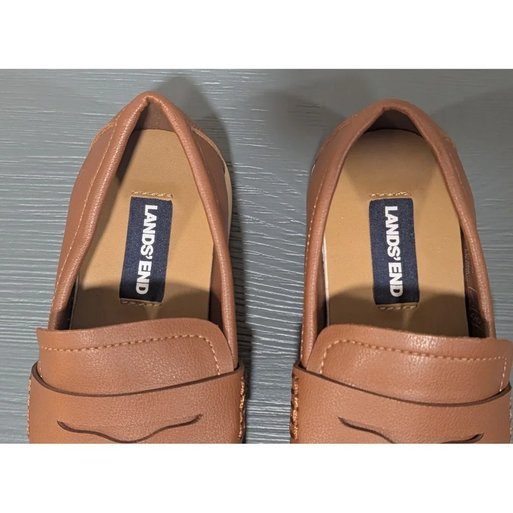 Lands End Kids Penny Loafers Brown Slip On Dress Shoes Boys Size 12 NWOB New